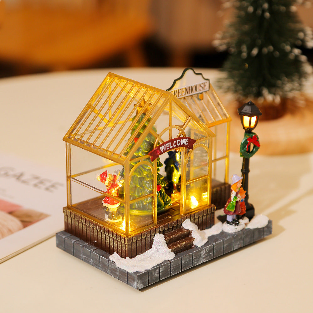 Christmas gifts, Christmas decorations, glowing music, houses, resin crafts, creative desktop ornaments
