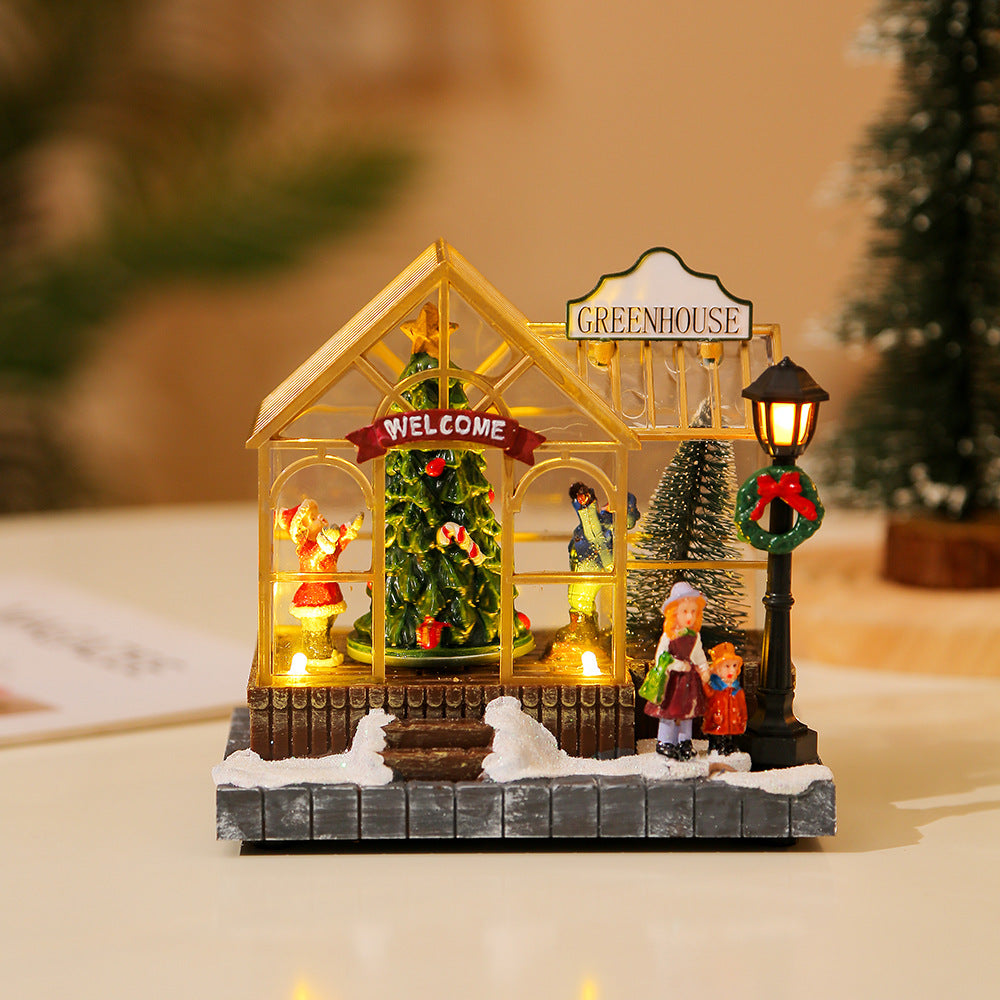 Christmas gifts, Christmas decorations, glowing music, houses, resin crafts, creative desktop ornaments