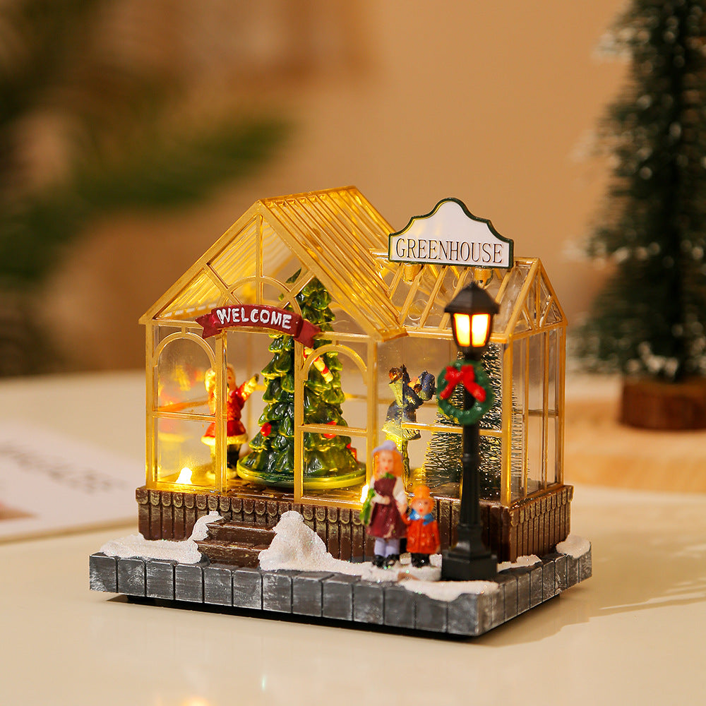 Christmas gifts, Christmas decorations, glowing music, houses, resin crafts, creative desktop ornaments