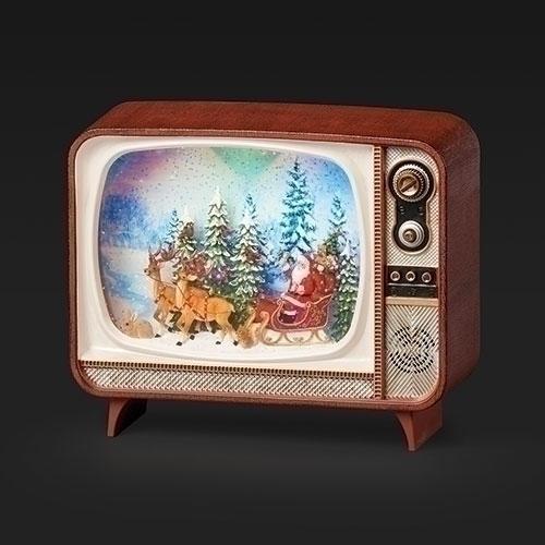 6.75" Lighted Swirl Retro TV Santa