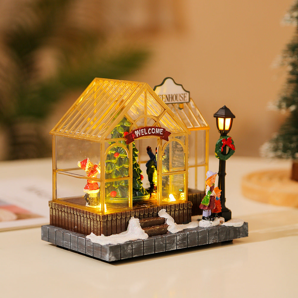 Christmas gifts, Christmas decorations, glowing music, houses, resin crafts, creative desktop ornaments