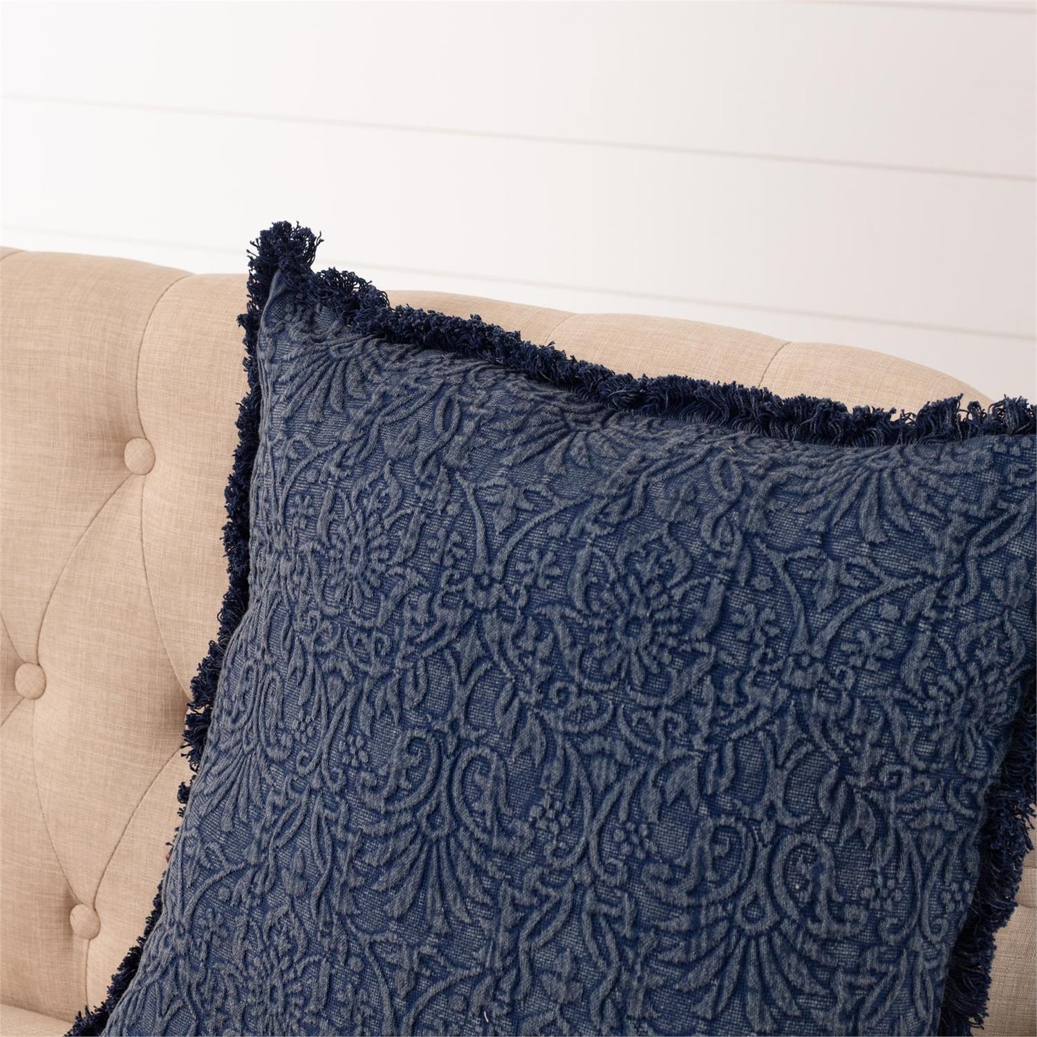 Blue Indigo Matelassé Medallion Throw Pillow