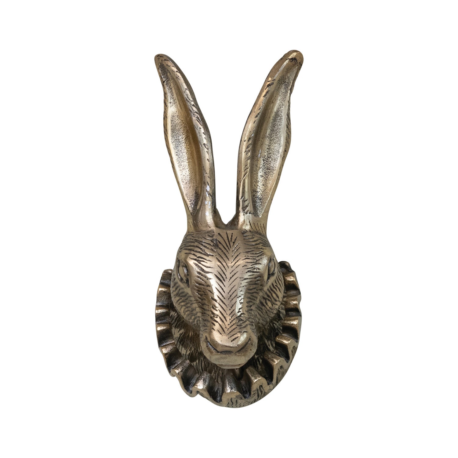Brass Finish Cast Aluminum Rabbit Head with Ruff Collar Wall Mount