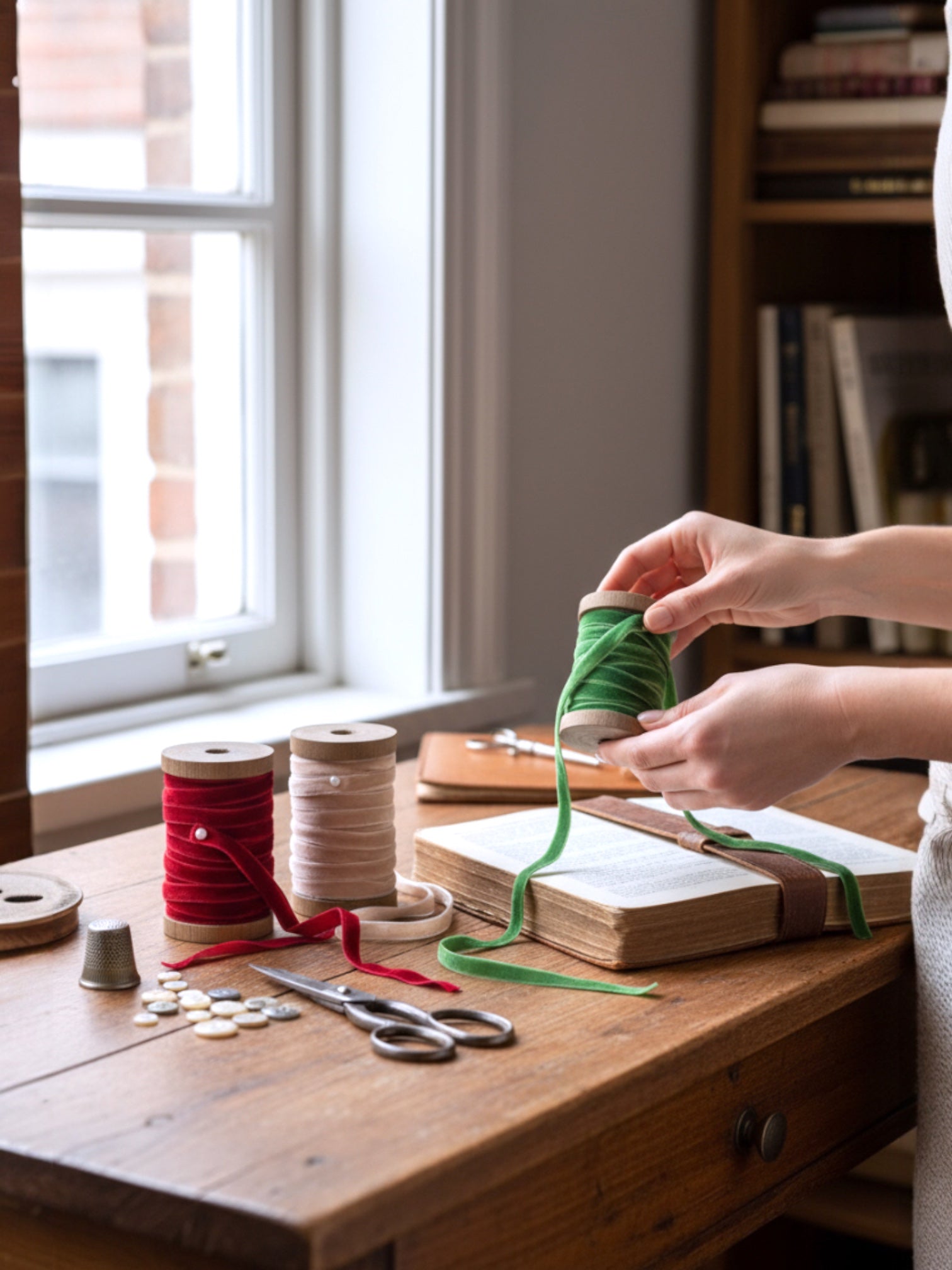 Christmas Velvet Ribbon on Wood Spool