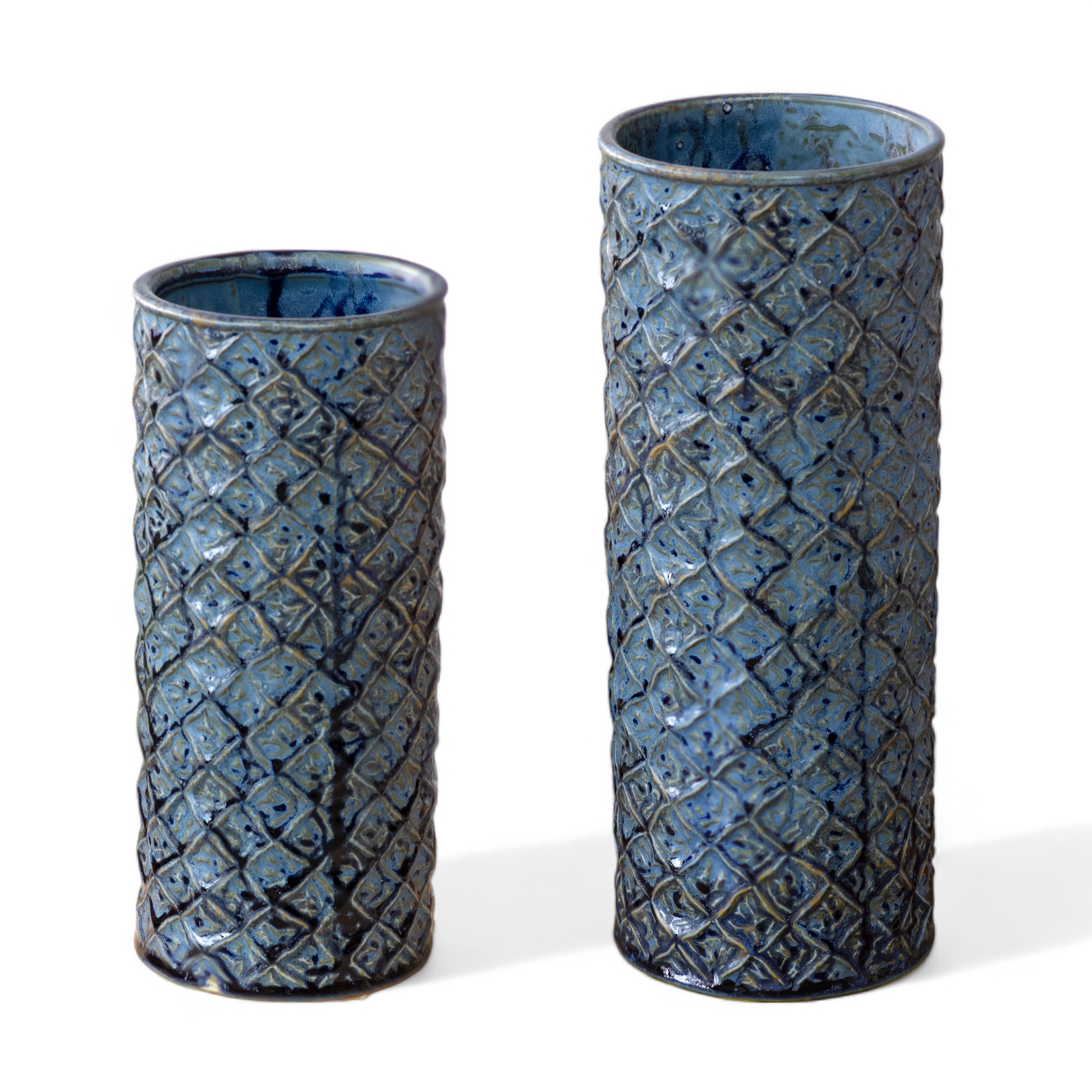 Blue Ceramic Diamond Pattern Vase | 2 Sizes