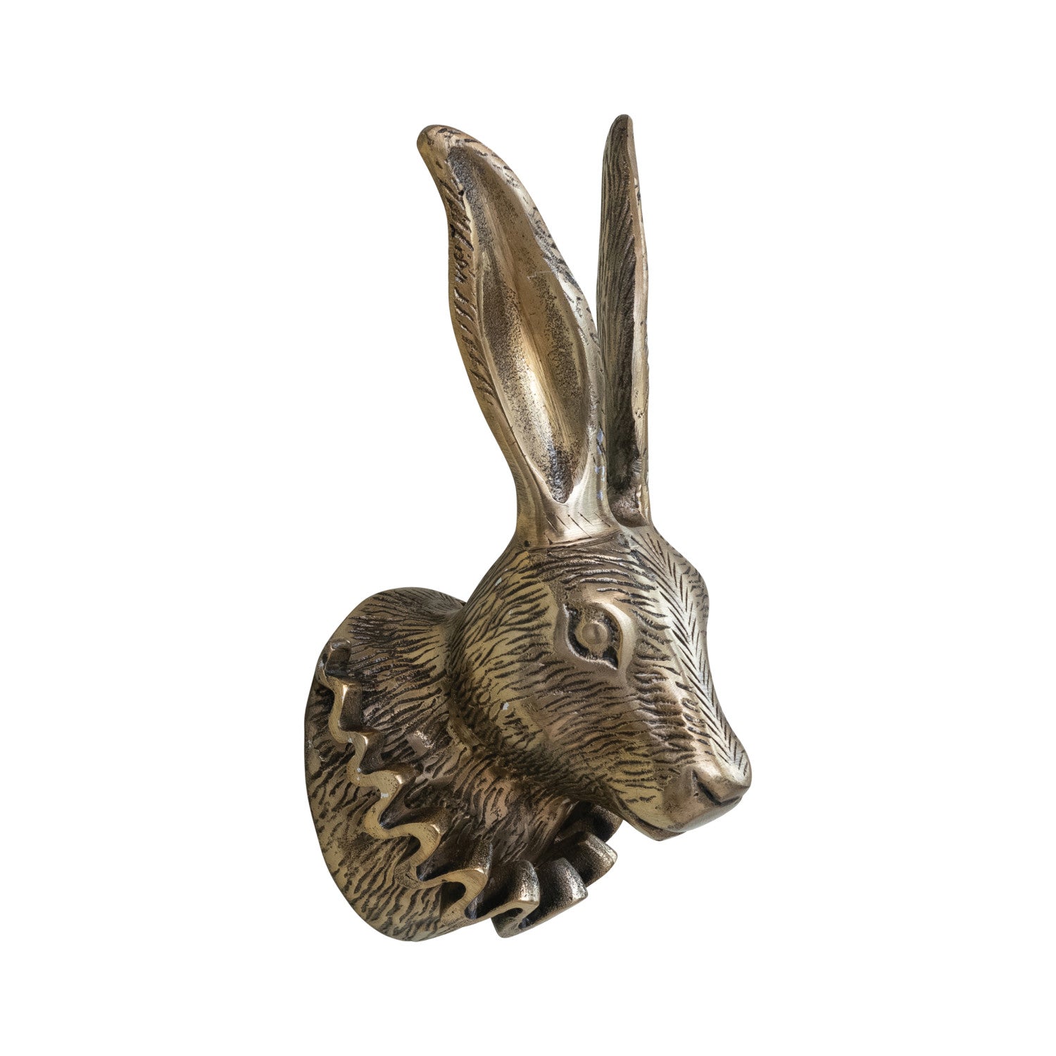 Brass Finish Cast Aluminum Rabbit Head with Ruff Collar Wall Mount