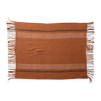 Brushed Orange Acrylic & New Zealand Wool Throw Blanket with Stripes & Fringe