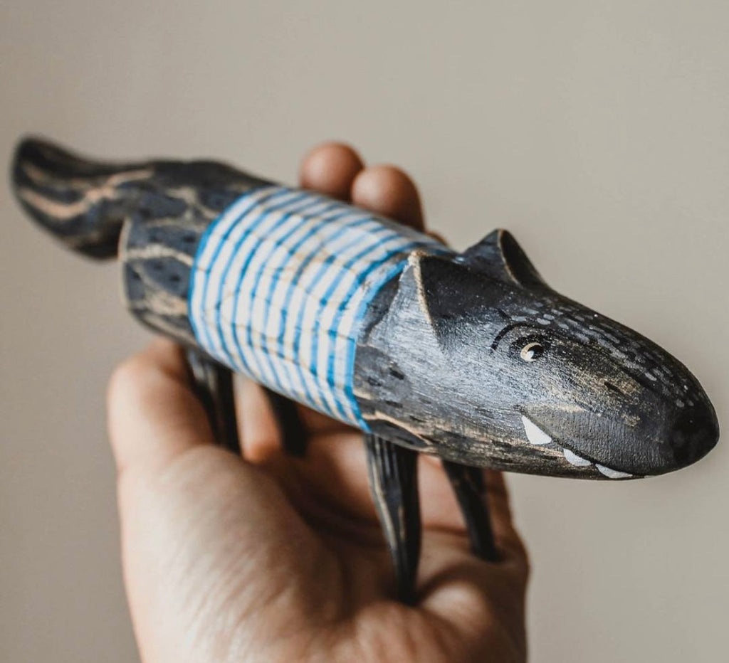 Hand-Carved Wooden Wolf Toy